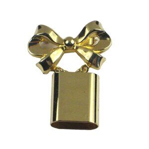 Coro Brooch Bow Present Gift Goldtone Pin 1 3/4 Inch Vintage 40s 50s Dangle